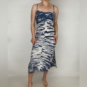 BELLA DAHL Maxi Bias Slip‎ Dress Chevron Indigo Tie Dye Sleeveless